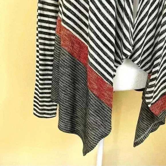 Hem & Thread Gray/White Striped Open Front Cotton/Rayon Waterfall Cardigan SizeM - Picture 5 of 11